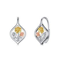 wholesale TOUPOP Birth Flower Leverback Earrings Sterling Silver Flower Leverback Earrings For Women Teens Birthday -style_name:F-June