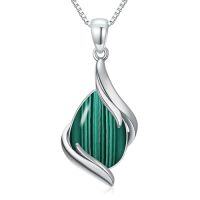 wholesale Teardrop Necklace For Women 925 Sterling Silver Gemstone Pendant Necklace Fine Jewelry Birthday Christmas Gifts For Women Her -color_name:Malachite