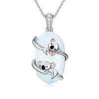 wholesale Opal Koala/panda/sloth/black Cat/cardinal/unicorn/owl/hummingbird/dragonfly/butterfly/bee Necklace 925 Sterling Silver Opal 2 Animal Pendant Jewelry Birthday Christmas Gifts Women Sister Mom -style_name:2 Koala