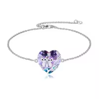 TOUPOP Sterling Silver Crystal Owl Bracelet Earrings Jewelry For Women-style_name:Three Owls