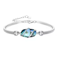 TOUPOP 925 Sterling Silver Gemstone Bracelet Bangle for Women-color_name:A-Abalone Shell