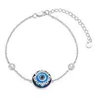 TOUPOP Sterling Silver Celtic Knot Good Luck Bracelet Irish Jewelry Gifts For Women-color_name:Silver Evil Eye
