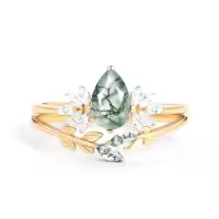 TOUPOP 10k 14k 18k Gold Moss Agate Moissanite Pear Bridal Wedding Ring Set-style_name:C Moss Agate Gold Ring