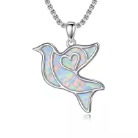 TOUPOP Sterling Silver Opal Hummingbird Horse Phoenix Wolf Butterfly Dragonfly Animal Necklace-style_name:Dove-opal