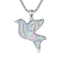 wholesale Opal Turquoise Animal Necklace 925 Sterling Silver Hummingbird Horse Bird Phoenix Wolf Butterfly Dragonfly Opal Jewelry Christmas Gifts For Women Men -style_name:Dove-opal