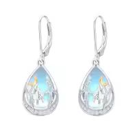 TOUPOP Sterling Silver Lotus Wolf Sea Turtle Dangle Leverback Earrings-style_name:4-Mountain