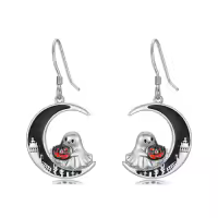 TOUPOP Sterling Silver Pumpkin Moon Earrings Halloween Dangle Gothic Gift-style_name:Ghost and Pumpkin