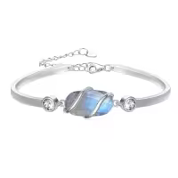 TOUPOP 925 Sterling Silver Gemstone Bracelet Bangle for Women-color_name:A-Labradorite