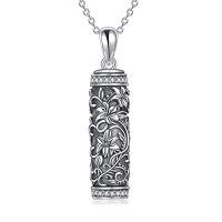 wholesale TOUPOP Tree Of Life Cremation Jewelry Urn Necklace For Ashes For Women Men 925 Sterling Silver Cylinder Urn Pendant Necklaces For Human Ashes Of Loved Ones Keepsake Memorial Gifts -style_name:5-Lily