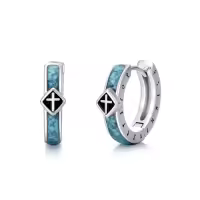 TOUPOP Sterling Silver Turquoise Viking Celtic Cross Ankh Hoop Earrings-style_name:Cross