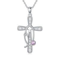 wholesale Birthstone Cross Stethoscope Necklace 925 Sterling Silver Nursing Necklace Pendant Nurse Jewelry Birthday Graduation Christmas Gifts For Women -style_name:6-Jun-Alexandrite
