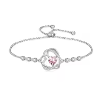TOUPOP Sterling Silver Birthstone Double Heart Bracelet Love Forever Jewelry Gifts-color_name:10-October-Pink Tourmaline