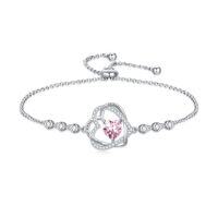 wholesale TOUPOP Heart Birthstone Bracelet 925 Sterling Silver Double Heart Bracelet Love You For Always And Forever Jewelry Anniversary Birthday Christmas Gifts For Women Wife Her -color_name:10-October-Pink Tourmaline