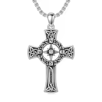 TOUPOP Sterling Silver Compass Urn Necklace For Women-style_name:C-Cross