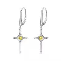 TOUPOP Sterling Silver Birthstone Infinity Cross Dangle Drop Earrings-color_name:11-November-Citrine