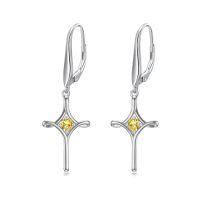wholesale TOUPOP Birthstone Cross Earrings 925 Sterling Silver Infinity Cross Dangle Drop Earrings Fine Jewelry Birthday Christmas Gifts For Women Her Girlfriend -color_name:11-November-Citrine