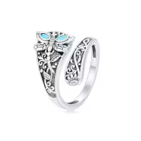 TOUPOP Sterling Silver Turquoise Adjustable Vintage Boho Spoon Ring-style_name:Dragonfly ring