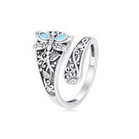 wholesale TOUPOP Adjustable Turquoise Rings For Women Turquoise Spoon Ring, 925 Sterling Silver Open Vintage Oxidized Thumb Boho Rings Jewelry Birthday Anniversary Christmas Gifts For Women -style_name:Dragonfly ring
