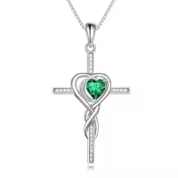 TOUPOP Sterling Silver Birthstone Cross Necklace Heart Infinity Jewelry Gifts-color_name:05-May-Emerald