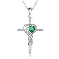 wholesale TOUPOP Birthstone Cross Necklace 925 Sterling Silver Heart Cross Necklace Love Infinity Jewelry Birthday Christmas Gifts For Women Her Girlfriend Wife -color_name:05-May-Emerald
