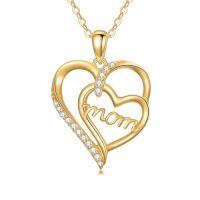 TOUPOP 14K Gold Heart I Love You Mom Pendant Necklace For Women-style_name:C-Mom Double Heart