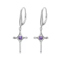 TOUPOP Sterling Silver Birthstone Infinity Cross Dangle Drop Earrings-color_name:02-February-Amethyst