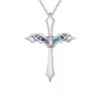 TOUPOP Sterling Silver Crystal Dragonfly Butterfly Necklace Gift for Women-style_name:B - Cross Bat