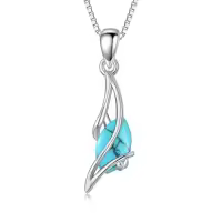 TOUPOP 925 Sterling Silver Oval Gemstone Pendant Necklace Dainty Fine Jewelry-color_name:Turquoise