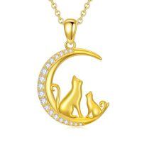 TOUPOP 14K Gold Moon Animal Necklace, Cat Dog Rabbit, 16+2 Inch-style_name:Cat