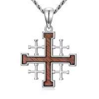 TOUPOP 925 Sterling Silver Jerusalem Cross Necklace Pendant For Men-style_name:Wooden