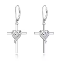 TOUPOP Sterling Silver Birthstone Heart Cross Drop Dangle Earrings-color_name:04-Diamond-Apr.