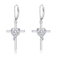 wholesale TOUPOP Birthstone Cross Earrings 925 Sterling Silver Heart Cross Drop Dangle Earrings Fine Jewelry Birthday Christmas Gifts For Women Her -color_name:04-Diamond-Apr.