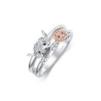wholesale TOUPOP Sterling Silver Animal Rings Rose Gold Otter Highland Cow Fox Rings Animal Jewelry Gifts For Women Teens Birthday -style_name:C-Highland Cow #8