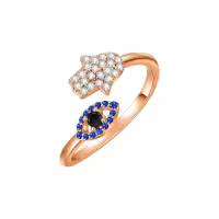 TOUPOP Sterling Silver Evil Eye Hamsa Ring Amulet Protection Jewelry Gift-style_name:3-Hamsa Evil Eye Ring