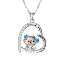 TOUPOP Sterling Silver Animal Pendant Women Jewelry Christmas Gifts-style_name:Pig-Blue Opal