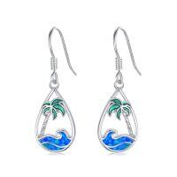 wholesale Palm Tree/sea Turtle/dolphin/flamingo Earrings 925 Sterling Silver Teardrop Ocean Earrings Blue Opal Wave Jewelry Summer Christmas Gifts For Women Her -style_name:Palm Tree