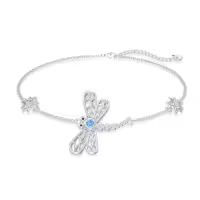 TOUPOP Sterling Silver & Stone Dragonfly Butterfly Ladybug Four Leaf Clover Adjustable Bracelet-style_name:Dragonfly