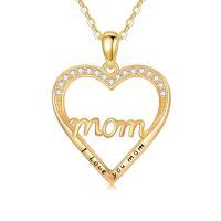 TOUPOP 14K Gold Heart I Love You Mom Pendant Necklace For Women-style_name:A-Mom Heart