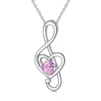 TOUPOP Sterling Silver Birthstone Music Note Necklace Fine Jewelry Gift-color_name:10-October-Pink Tourmaline
