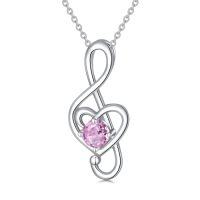 wholesale Birthstone Music Note Necklace 925 Sterling Silver Musical Fine Jewelry For Women Music Lovers Student Teacher Birthday Christmas Gifts -color_name:10-October-Pink Tourmaline