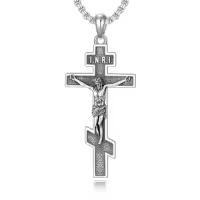 TOUPOP 925 Sterling Silver Stainless Steel Saint Medal Protection Necklace-style_name:H-Orthodox Crucifix Necklace