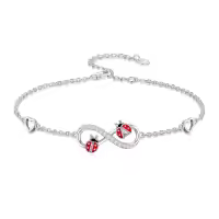 TOUPOP Sterling Silver & Stone Butterfly Dragonfly Dolphin Sea Turtle Adjustable Infinity Bracelet-style_name:Ladybug