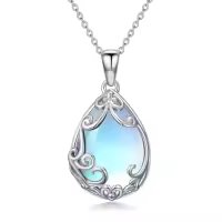 TOUPOP Sterling Silver & Gemstone Filigree Teardrop Pendant Necklace-color_name:Moonstone