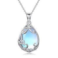 wholesale Teardrop Necklace 925 Sterling Silver Filigree Gemstone Pendant Necklace Fine Jewelry Birthday Christmas Gifts For Women Her Mom -color_name:Moonstone