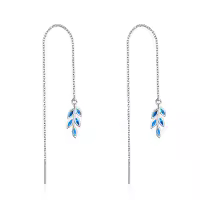 TOUPOP Sterling Silver Created Opal Threader Earrings Bar Leaves Sunflower Rose Daisy-style_name:1-Tree Leaf