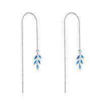 wholesale TOUPOP Threader Earrings For Women Sterling Silver Created Opal Bar/leaves/sunflower/rose/dasiy Earrings Threader Jewelry Gifts For Birthday Christmas -style_name:1-Tree Leaf