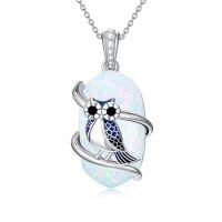 wholesale Opal Mama Bear/panda/cat/koala/sloth/cardinal/unicorn Necklace 925 Sterling Silver Opal Animal Pendant Jewelry Birthday Christmas Gifts Women Her -color_name:Owl