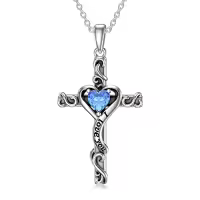 TOUPOP Sterling Silver Birthstone Heart Cross Pendant Necklace For Women-color_name:12-Topaz-December