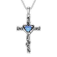 wholesale TOUPOP Birthstone Cross Necklace For Women 925 Sterling Silver Heart Cross Pendant Necklace I Love You Jewelry Anniversary Birthday Christmas Gifts For Her Mom Wife Girlfriend -color_name:12-Topaz-December