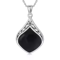 TOUPOP Sterling Silver Natural Gemstone Teardrop Pendant Necklace-color_name:Black Onyx